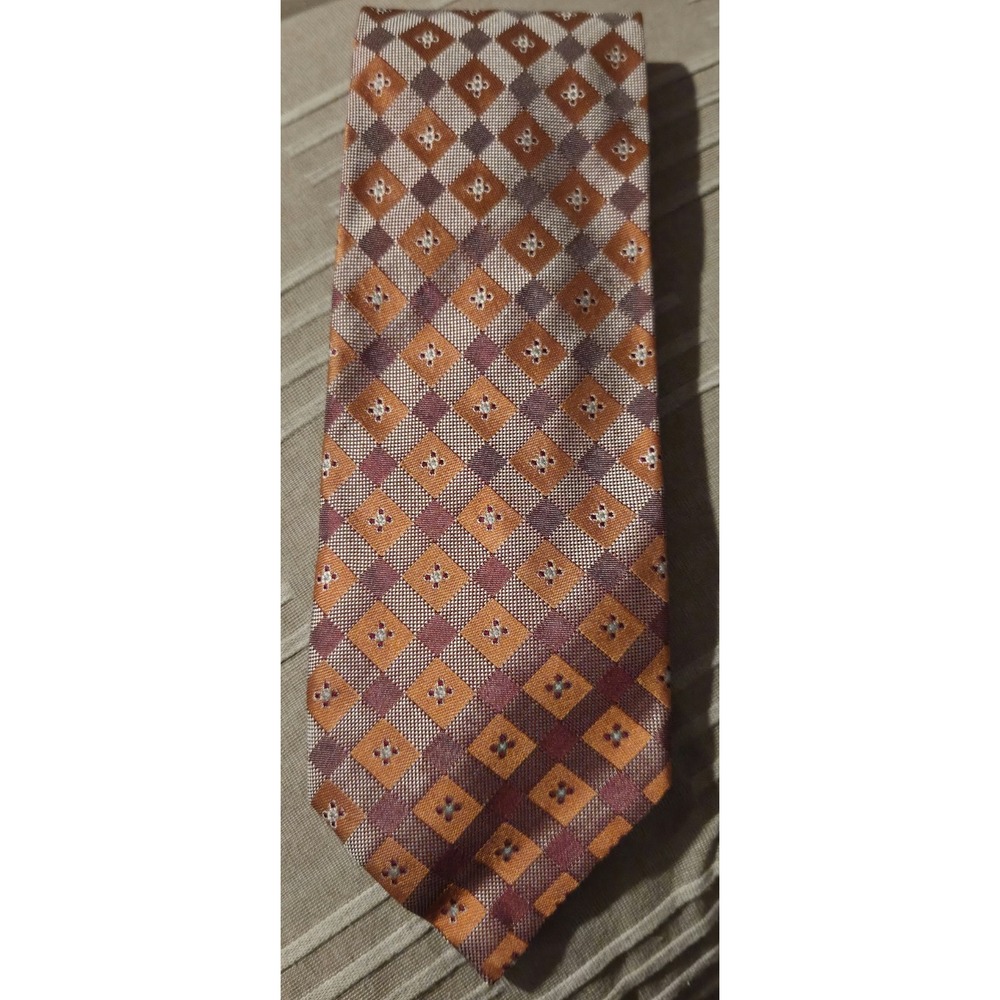 J.Crew 100% Silk Tie‎ Necktie Salmon/Gold Checker